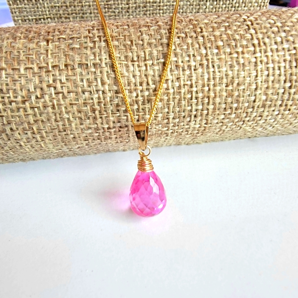 Pink sapphire  Necklace Minimalist Crystal Gemstone September Birthstone